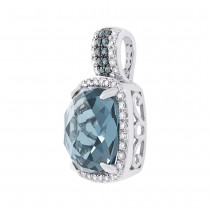 0.23ct White & Treated Blue Diamond & 4.16ct London Blue Topaz 14k White Gold Pendant Necklace