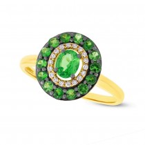 0.08ct Diamond & 0.84ct Green Garnet 14k Yellow Gold Ring
