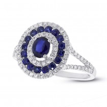 0.35ct Diamond & 0.89ct Blue Sapphire 14k White Gold Ring