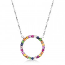 Multi-Colored Circle Gemstone Pendant necklace in 14K White Gold (0.29ct)