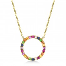 Multi-Colored Circle Gemstone Pendant necklace in 14K Yellow Gold (0.29ct)