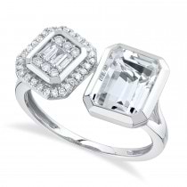 Diamond & White Topaz Toi Et Moi Baguette Ring 14K White Gold (2.23ct)