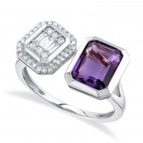 Diamond & Purple Amethyst Toi Et Moi Baguette Ring 14K White Gold (2.24ct)