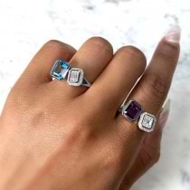 Diamond & Purple Amethyst Toi Et Moi Baguette Ring 14K White Gold (2.24ct)