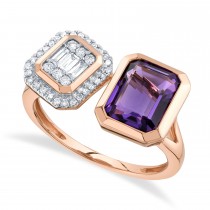 Diamond & Purple Amethyst Toi Et Moi Baguette Ring 14K Rose Gold (2.24ct)