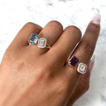 Diamond & Purple Amethyst Toi Et Moi Baguette Ring 14K Rose Gold (2.24ct)