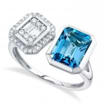 Diamond & Blue Topaz Toi Et Moi Baguette Ring 14K White Gold (3.27ct)
