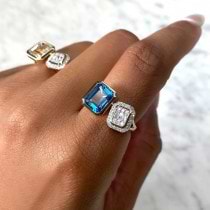 Diamond & Blue Topaz Toi Et Moi Baguette Ring 14K Yellow Gold (3.27ct)