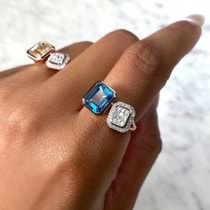 Diamond & Blue Topaz Toi Et Moi Baguette Ring 14K Rose Gold (3.27ct)