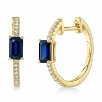 Diamond & Blue Sapphire Hoop Earrings 14K Yellow Gold (0.87ct)