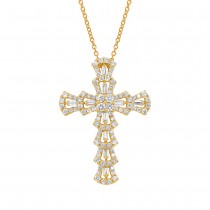 1.28ct 18k Yellow Gold Diamond Cross Pendant Necklace