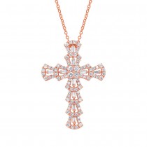 1.28ct 18k Rose Gold Diamond Cross Pendant Necklace