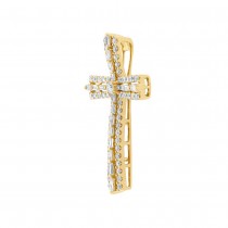 1.12ct 18k Yellow Gold Diamond Cross Pendant Necklace