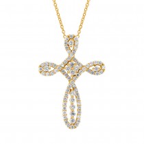 0.99ct 18k Yellow Gold Diamond Cross Pendant Necklace