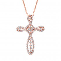 0.99ct 18k Rose Gold Diamond Cross Pendant Necklace