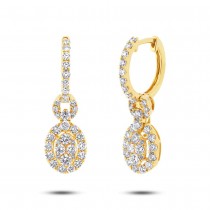 Huggie Drop Halo Diamond Earrings 14k Yellow Gold 1.42ctw