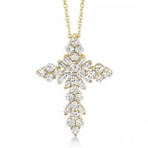 Diamond Baguette Cross Pendant Necklace 14k Yellow Gold (0.60ct)