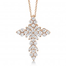 Diamond Baguette Cross Pendant Necklace 14k Rose Gold (0.60ct)