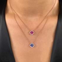 Diamond & Blue Sapphire Clover Pendant Necklace 14K Rose Gold (1.30ct)