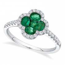 Diamond & Emerald Clover Ring 14K White Gold (1.00ct)