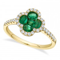 Diamond & Emerald Clover Ring 14K Yellow Gold (1.00ct)