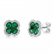 Diamond & Emerald Clover Stud Earrings 14K White Gold (1.62ct)