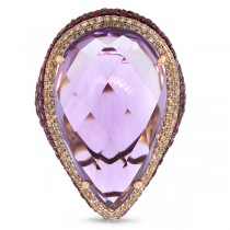0.62ct Diamond & 31.27ct Amethyst & Pink Sapphire 14k Rose Gold Ring