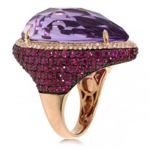 0.62ct Diamond & 31.27ct Amethyst & Pink Sapphire 14k Rose Gold Ring