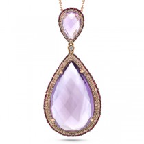 0.73ct Diamond & 28.99ct Amethyst & Pink Sapphire 14k Rose Gold Pendant Necklace