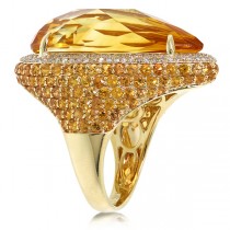 0.62ct Diamond & 31.74ct Citrine & Yellow Sapphire 14k Yellow Gold Ring