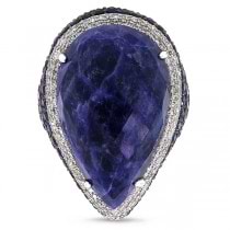 0.62ct Diamond & 29.65ct Sodalite & Blue Sapphire 14k White Gold Ring