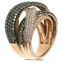 3.63ct 14k Rose Gold White & Champagne Diamond Bridge Ring