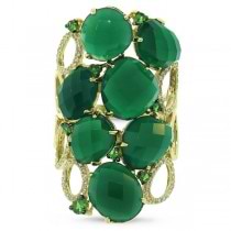 0.29ct Diamond & 13.33ct Green Agate & Green Garnet 14k Yellow Gold Ring