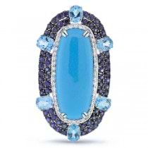 0.32ct Diamond & 15.73ct Composite Turquoise, Blue Sapphire & Blue Topaz 14k White Gold Ring