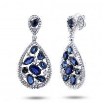 1.09ct Diamond & 5.34ct Blue Sapphire 14k White Gold Earrings