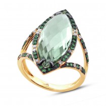0.15ct Diamond & 6.79ct Green Amethyst & Green Garnet 14k Yellow Gold Ring