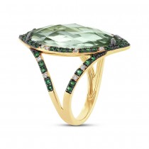 0.15ct Diamond & 6.79ct Green Amethyst & Green Garnet 14k Yellow Gold Ring