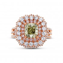 2.08ct Cushion Cut Center and 1.90ct Side 18k Rose Gold Natural Yellow and Pink Diamond Ring
