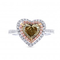 1.13ct Heart Cut Center and 0.57ct Side 18k Two-tone Rose Gold GIA Certified Natural Yellow Diamond Ring