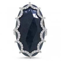 0.69ct Diamond & 22.01ct Flat Rose Cut Blue Sapphire 18k White Gold Ring