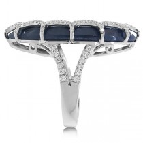 0.69ct Diamond & 22.01ct Flat Rose Cut Blue Sapphire 18k White Gold Ring