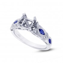 0.09ct Diamond & 0.40ct Blue Sapphire 14k White Gold Semi-mount Ring