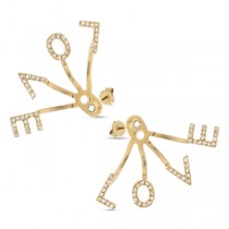 0.30ct 14k Yellow Gold Diamond ''love'' Ear Jacket Earrings With Studs