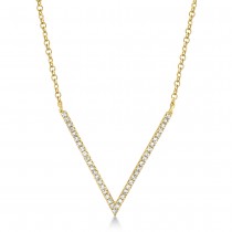 Diamond Pave V Pendant Necklace 14k Yellow Gold (0.12ct)