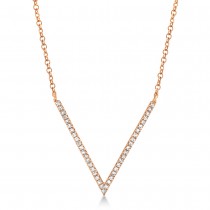 Diamond Pave V Pendant Necklace 14k Rose Gold (0.12ct)