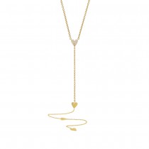 0.14ct 14k Yellow Gold Diamond Pave Heart Lariat Necklace