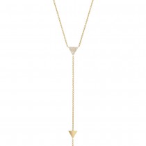 0.13ct 14k Yellow Gold Diamond Pave Triangle Lariat Necklace