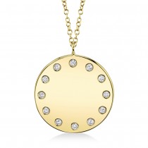 Engravable Diamond Disk Pendant Necklace 14k Yellow Gold (0.09ct)
