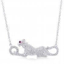Diamond & Ruby Panther Necklace 14K White Gold (0.40ct)