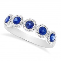 Diamond & Blue Sapphire Halo Style Ring 14k White Gold (0.90ct)